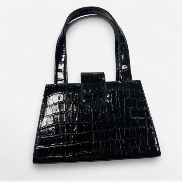 Guess Shiny Black Croc-Embossed Mini Bag - Picture 3 of 6